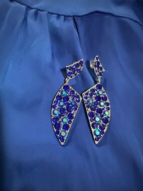 Pageant Earrings Blue Iridescent Fun Fashion Drop Earrings